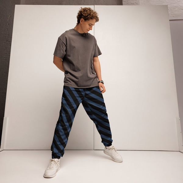 Blue Black Striped Track Pants, Modern Luxury Best Breathable Casual Unisex Running Athletic Jogger Track Trouser Sweatpants Pants For Men and Women - Made in USA/EU/MX Track Pants For Men or Women, Best Mens Sweatpants, Women or Men Running Pants&nbsp;&nbsp;