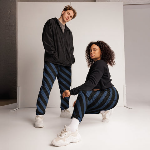 Blue Black Striped Track Pants, Modern Luxury Best Breathable Casual Unisex Running Athletic Jogger Track Trouser Sweatpants Pants For Men and Women - Made in USA/EU/MX Track Pants For Men or Women, Best Mens Sweatpants, Women or Men Running Pants&nbsp;&nbsp;