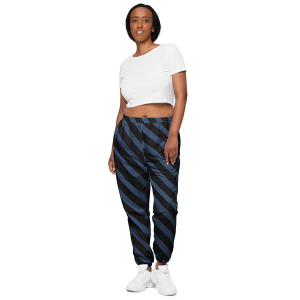 Blue Black Striped Track Pants, Modern Luxury Best Breathable Casual Unisex Running Athletic Jogger Track Trouser Sweatpants Pants For Men and Women - Made in USA/EU/MX Track Pants For Men or Women, Best Mens Sweatpants, Women or Men Running Pants&nbsp;&nbsp;