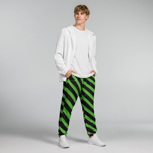 Green Black Striped Track Pants, Modern Luxury Best Breathable Casual Unisex Running Athletic Jogger Track Trouser Sweatpants Pants For Men and Women - Made in USA/EU/MX Track Pants For Men or Women, Best Mens Sweatpants, Women or Men Running Pants&nbsp;&nbsp;