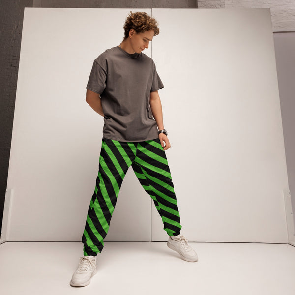 Green Black Striped Track Pants, Modern Luxury Best Breathable Casual Unisex Running Athletic Jogger Track Trouser Sweatpants Pants For Men and Women - Made in USA/EU/MX Track Pants For Men or Women, Best Mens Sweatpants, Women or Men Running Pants&nbsp;&nbsp;