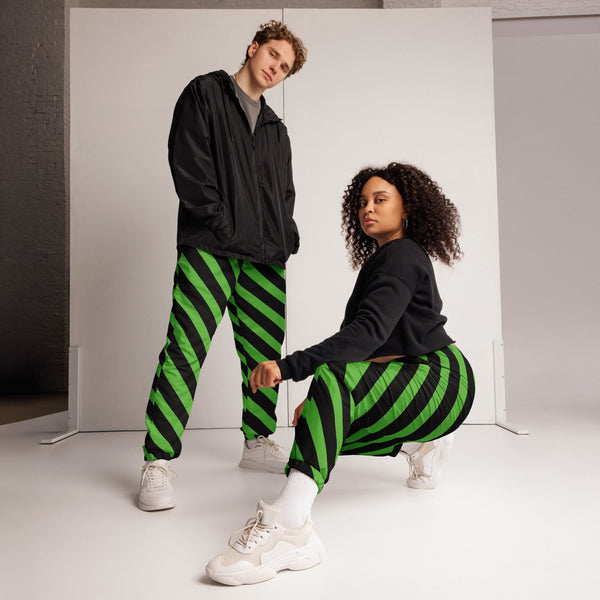Green Black Striped Track Pants, Modern Luxury Best Breathable Casual Unisex Running Athletic Jogger Track Trouser Sweatpants Pants For Men and Women - Made in USA/EU/MX Track Pants For Men or Women, Best Mens Sweatpants, Women or Men Running Pants&nbsp;&nbsp;