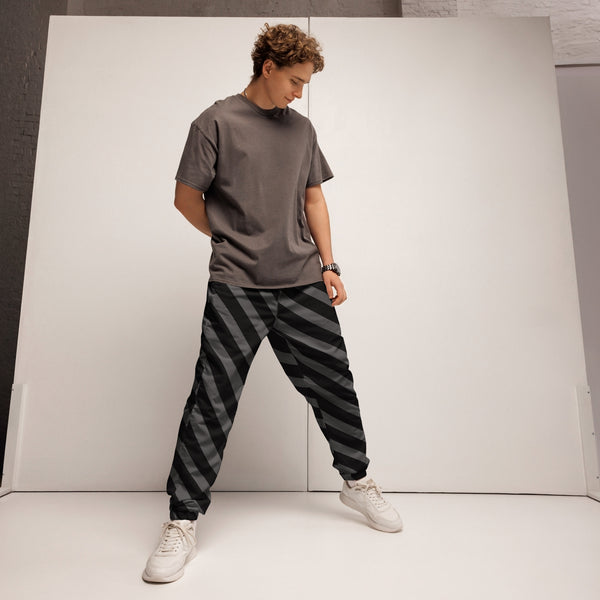Grey Black Striped Track Pants, Modern Luxury Best Breathable Casual Unisex Running Athletic Jogger Track Trouser Sweatpants Pants For Men and Women - Made in USA/EU/MX&nbsp;Track Pants For Men or Women, Best Mens Sweatpants, Women or Men Running Pants&nbsp;&nbsp;