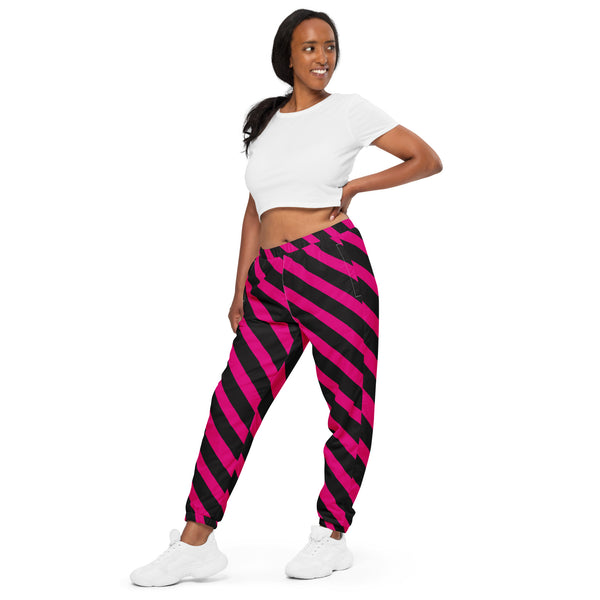 Pink Black Striped Track Pants, Modern Luxury Best Breathable Casual Unisex Running Athletic Jogger Track Trouser Sweatpants Pants For Men and Women - Made in USA/EU/MX (US Size: XS-3XL) Track Pants For Men or Women, Best Mens Sweatpants, Women or Men Running Pants
