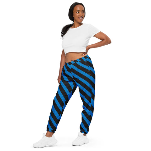 Blue Black Striped Track Pants, Modern Luxury Best Breathable Casual Unisex Running Athletic Jogger Track Trouser Sweatpants Pants For Men and Women - Made in USA/EU/MX (US Size: XS-3XL) Track Pants For Men or Women, Best Mens Sweatpants, Women or Men Running Pants&nbsp;&nbsp;