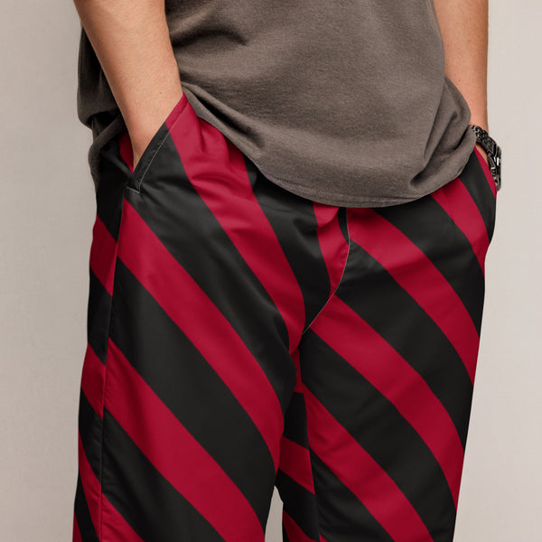 Red Black Striped Track Pants, Modern Luxury Best Breathable Casual Unisex Running Athletic Jogger Track Trouser Sweatpants Pants For Men and Women - Made in USA/EU/MX (US Size: XS-3XL)&nbsp;Track Pants For Men or Women, Best Mens Sweatpants, Women or Men Running Pants&nbsp;&nbsp;