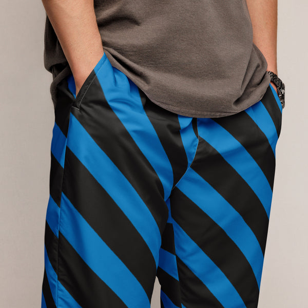 Blue Black Striped Track Pants, Modern Luxury Best Breathable Casual Unisex Running Athletic Jogger Track Trouser Sweatpants Pants For Men and Women - Made in USA/EU/MX (US Size: XS-3XL) Track Pants For Men or Women, Best Mens Sweatpants, Women or Men Running Pants&nbsp;&nbsp;