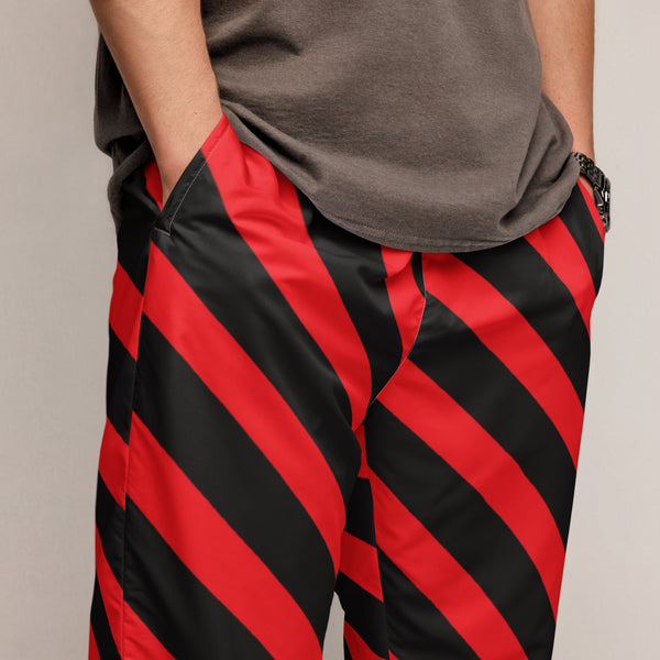 Red Black Striped Track Pants, Modern Luxury Best Breathable Casual Unisex Running Athletic Jogger Track Trouser Sweatpants Pants For Men and Women - Made in USA/EU/MX (US Size: XS-3XL)&nbsp;Track Pants For Men or Women, Best Mens Sweatpants, Women or Men Running Pants&nbsp;&nbsp;