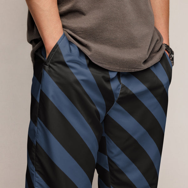 Blue Black Striped Track Pants, Modern Luxury Best Breathable Casual Unisex Running Athletic Jogger Track Trouser Sweatpants Pants For Men and Women - Made in USA/EU/MX Track Pants For Men or Women, Best Mens Sweatpants, Women or Men Running Pants&nbsp;&nbsp;