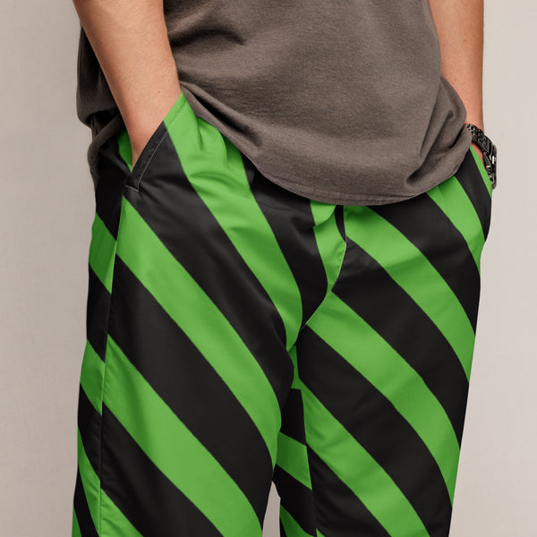Green Black Striped Track Pants, Modern Luxury Best Breathable Casual Unisex Running Athletic Jogger Track Trouser Sweatpants Pants For Men and Women - Made in USA/EU/MX Track Pants For Men or Women, Best Mens Sweatpants, Women or Men Running Pants&nbsp;&nbsp;