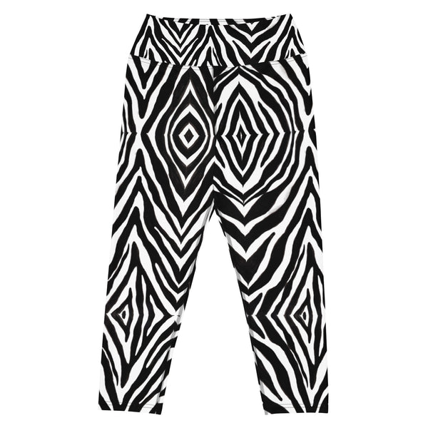 Black Zebra Yoga Capri Leggings, Zebra Animal Print&nbsp;Capri Leggings Sports Fitness Designer Luxury Premium Quality Women's Capris Yoga Pants For Ladies- Made in USA/EU/MX (US Size: XS-XL)