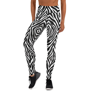 Black Zebra Print Yoga Leggings, Zebra Animal Print Active Wear Fitted Leggings Sports Long Yoga &amp; Barre Pants - Made in USA/EU/MX (US Size: XS-6XL)