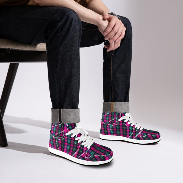 Pink Plaid Sneakers For Men/ Women, Pink Plaid Print Best Designer Unisex Women's or Men's High Top Casual Streetwear Sneakers (Men's US Size: 4-12) (Women's US Size: 5-13)