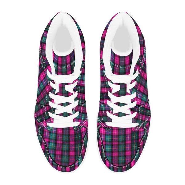 Pink Plaid Sneakers For Men/ Women, Pink Plaid Print Best Designer Unisex Women's or Men's High Top Casual Streetwear Sneakers (Men's US Size: 4-12) (Women's US Size: 5-13)