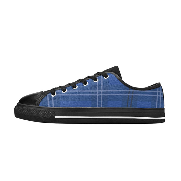Royal Blue Plaid Women's Sneakers, Blue Classic Tartan Plaid Print Designer Low Top Fashion Tennis Shoes Women's Sneakers Footwear Streetwear Shoes (US Size: 6-12)