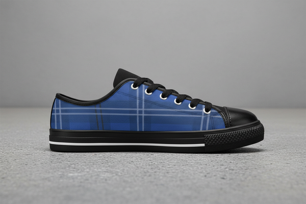 Royal Blue Plaid Women's Sneakers, Blue Classic Tartan Plaid Print Designer Low Top Fashion Tennis Shoes Women's Sneakers Footwear Streetwear Shoes (US Size: 6-12)