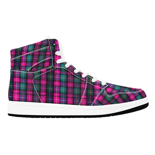 Pink Plaid Sneakers For Men/ Women, Pink Plaid Print Best Designer Unisex Women's or Men's High Top Casual Streetwear Sneakers (Men's US Size: 4-12) (Women's US Size: 5-13)