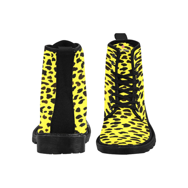 Yellow Cheetah Print Men Hiker Boots, Yellow and Brown Animal Print Combat Work Hunting Boots, Anti Heat + Moisture Designer Men's Winter Boots Laced Up Best Hiking Shoes (US Size: 7-10.5)&nbsp;Yellow Cheetah Men's Boots | Best Hiking Winter Boots Laced Up Shoes For Men | Cheetah Canvas Boots | Cheetah Print Boots | Mens Work Boots