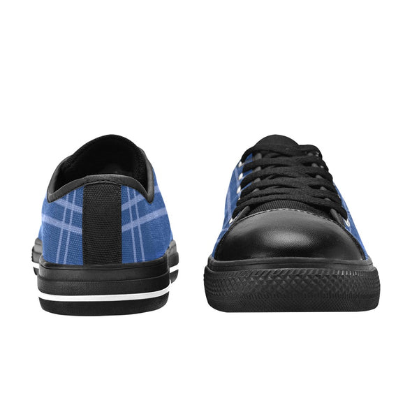 Royal Blue Plaid Women's Sneakers, Blue Classic Tartan Plaid Print Designer Low Top Fashion Tennis Shoes Women's Sneakers Footwear Streetwear Shoes (US Size: 6-12)