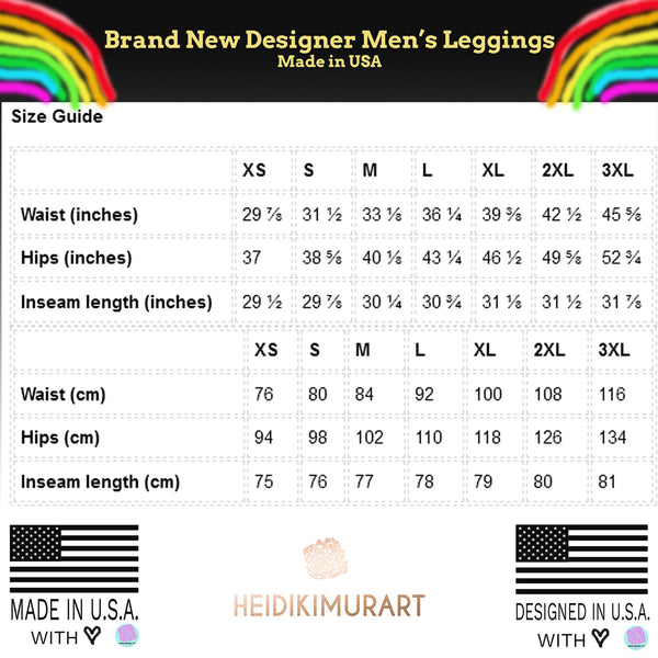 Black Striped Designer Meggings, Best Men's Leggings, Designer Minimalist Black White Modern Meggings-Made in USA/EU/MX