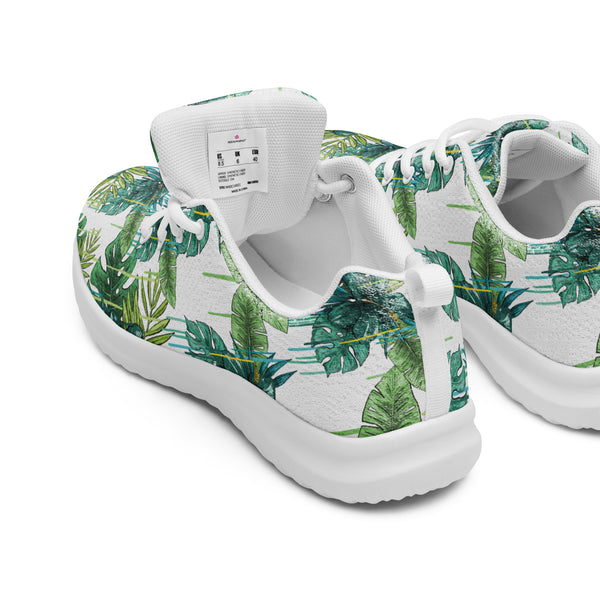 Green Tropical Men's Sneakers, Tropical Leaves Print Modern Breathable Lightweight Best Premium Designer Men’s Lace-up Low Top Sneakers, Modern Essential Classic Every Day Best Quality Fashionable Running Casual Canvas Breathable Comfortable Running Shoes With White Laces and Padded Tongues and Thick Outsoles (US Size: 5-13)