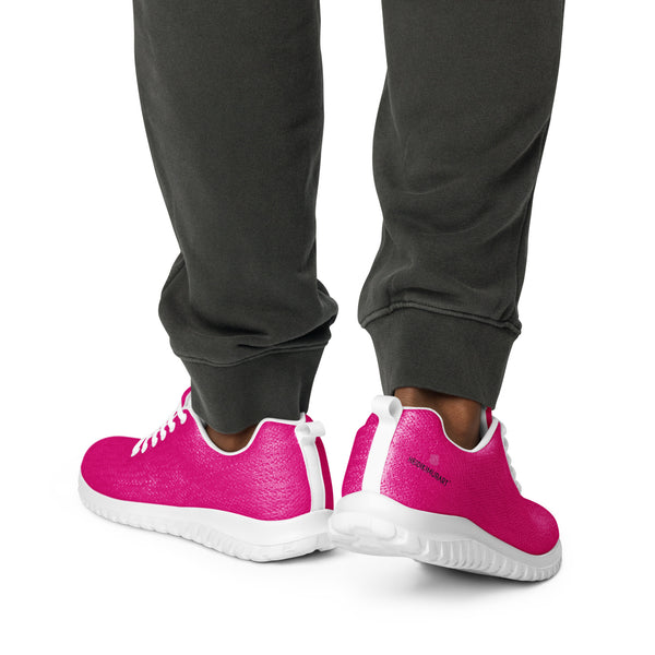 Hot Pink Men’s Athletic Shoes, Solid Pink Color Men's Sneakers, Solid Color Modern Breathable Lightweight Best Premium Designer Men’s Lace-up Low Top Sneakers, Modern Essential Classic Every Day Best Quality Fashionable Running Casual Breathable Comfortable Running Shoes With White Laces and Padded Tongues and Thick Outsoles (US Size: 5-13)
