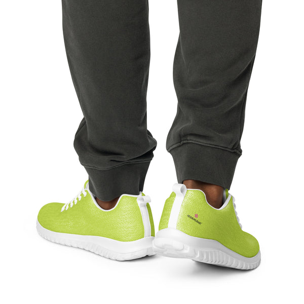 Bright Green Men’s Athletic Shoes, Solid Green Color Men's Sneakers, Solid Color Modern Breathable Lightweight Best Premium Designer Men’s Lace-up Low Top Sneakers, Modern Essential Classic Every Day Best Quality Fashionable Running Casual Breathable Comfortable Running Shoes With White Laces and Padded Tongues and Thick Outsoles (US Size: 5-13)