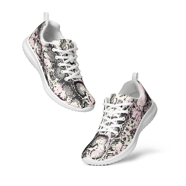 Pink Snake Print Men's Kicks, Snake Print&nbsp;Modern Breathable Lightweight Best Premium Designer Men’s Lace-up Low Top Sneakers, Modern Essential Classic Every Day Best Quality Fashionable Running Casual Canvas Breathable Comfortable Running Shoes With White Laces and Padded Tongues and Thick Outsoles (US Size: 5-13)