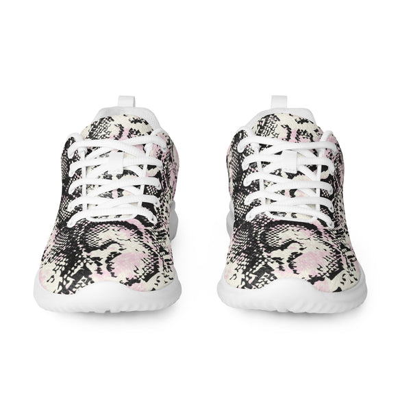 Pink Snake Print Men's Kicks, Snake Print&nbsp;Modern Breathable Lightweight Best Premium Designer Men’s Lace-up Low Top Sneakers, Modern Essential Classic Every Day Best Quality Fashionable Running Casual Canvas Breathable Comfortable Running Shoes With White Laces and Padded Tongues and Thick Outsoles (US Size: 5-13)