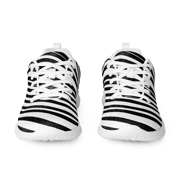 Black White Striped Men's Kicks, Stripes Modern Breathable Lightweight Best Premium Designer Men’s Lace-up Low Top Sneakers, Modern Essential Classic Every Day Best Quality Fashionable Running Casual Canvas Breathable Comfortable Running Shoes With White Laces and Padded Tongues and Thick Outsoles (US Size: 5-13)