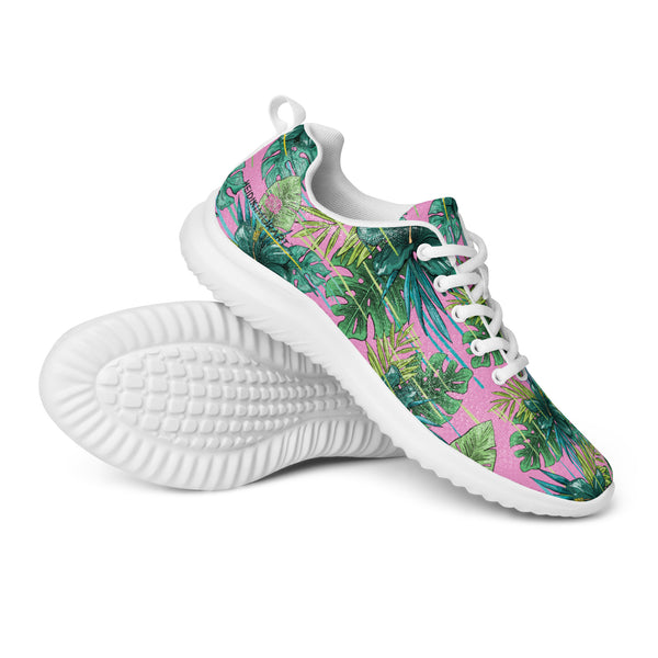 Pink Green Tropical Men's Sneakers, Tropical Leaves Print Breathable Lightweight Men’s Athletic Shoes (US Size: 5-13)