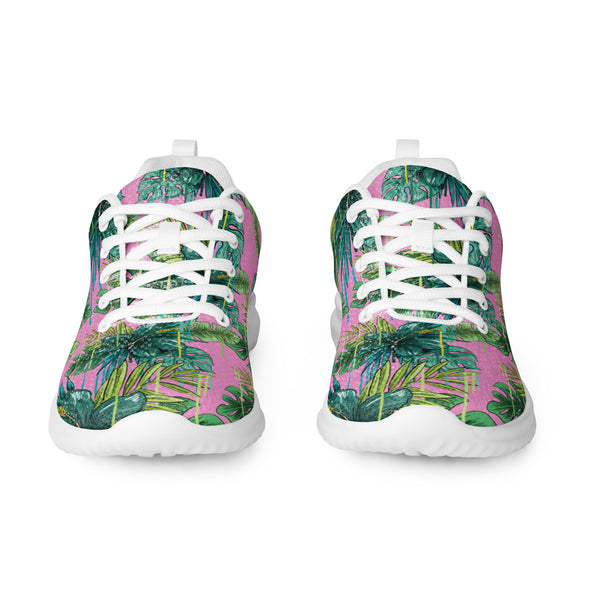 Pink Green Tropical Men's Sneakers, Tropical Leaves Print Breathable Lightweight Men’s Athletic Shoes (US Size: 5-13)