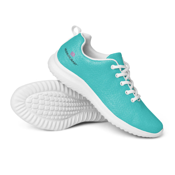 Blue Solid Color Men's Sneakers, Solid Turquoise Blue Color Modern Breathable Lightweight Best Premium Designer Men’s Lace-up Low Top Sneakers, Modern Essential Classic Every Day Best Quality Fashionable Running Casual Canvas Breathable Comfortable Running Shoes With White Laces and Padded Tongues and Thick Outsoles (US Size: 5-13)