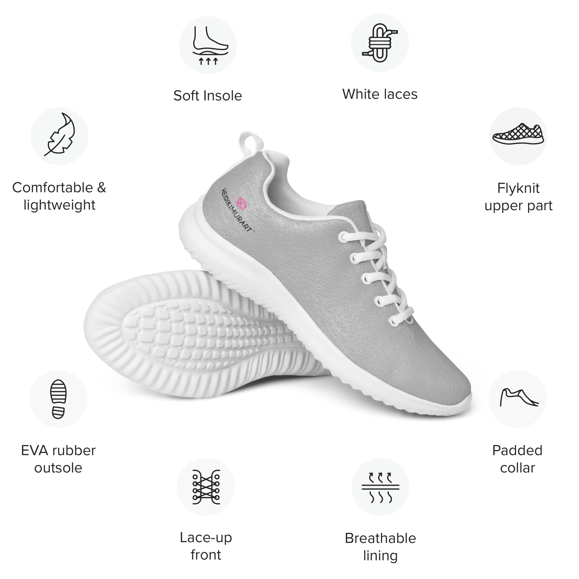 Grey Solid Color Men's Sneakers, Light Grey Solid Color Modern Breathable Lightweight Best Premium Designer Men’s Lace-up Low Top Sneakers, Modern Essential Classic Every Day Best Quality Fashionable Running Casual Canvas Breathable Comfortable Running Shoes With White Laces and Padded Tongues and Thick Outsoles (US Size: 5-13)