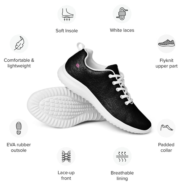 Black Color Men’s Athletic Shoes, Solid Black Color Men's Sneakers, Solid Color Modern Breathable Lightweight Best Premium Designer Men’s Lace-up Low Top Sneakers, Modern Essential Classic Every Day Best Quality Fashionable Running Casual Breathable Comfortable Running Shoes With White Laces and Padded Tongues and Thick Outsoles (US Size: 5-13)