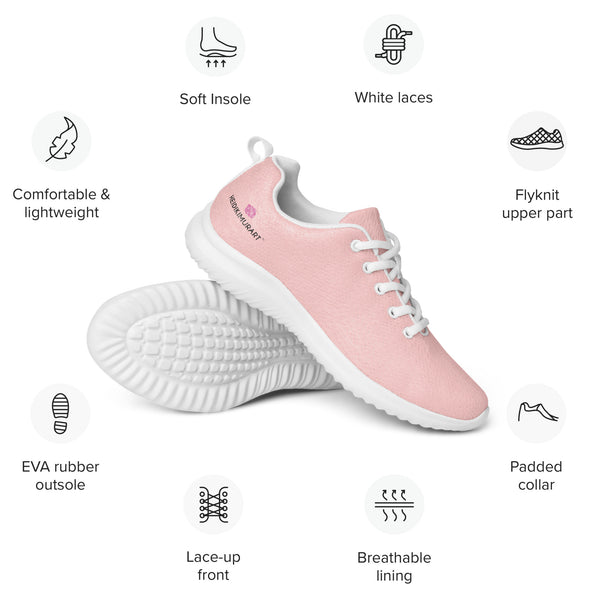Pink Pastel Men’s Athletic Shoes, Solid Pink Color Men's Sneakers, Solid Color Modern Breathable Lightweight Best Premium Designer Men’s Lace-up Low Top Sneakers, Modern Essential Classic Every Day Best Quality Fashionable Running Casual Breathable Comfortable Running Shoes With White Laces and Padded Tongues and Thick Outsoles (US Size: 5-13)