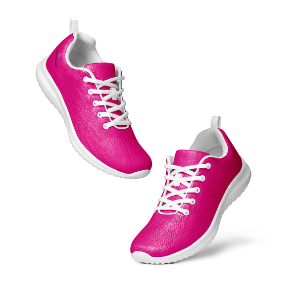 Hot Pink Men’s Athletic Shoes, Solid Pink Color Men's Sneakers, Solid Color Modern Breathable Lightweight Best Premium Designer Men’s Lace-up Low Top Sneakers, Modern Essential Classic Every Day Best Quality Fashionable Running Casual Breathable Comfortable Running Shoes With White Laces and Padded Tongues and Thick Outsoles (US Size: 5-13)