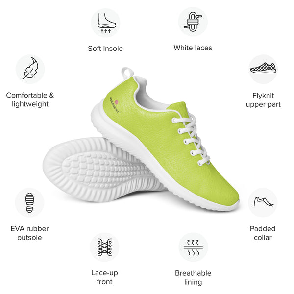 Bright Green Men’s Athletic Shoes, Solid Green Color Men's Sneakers, Solid Color Modern Breathable Lightweight Best Premium Designer Men’s Lace-up Low Top Sneakers, Modern Essential Classic Every Day Best Quality Fashionable Running Casual Breathable Comfortable Running Shoes With White Laces and Padded Tongues and Thick Outsoles (US Size: 5-13)