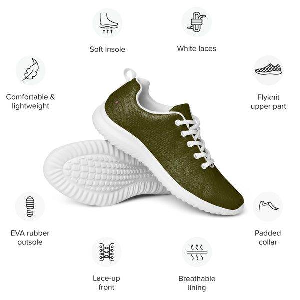 Pine Green Men’s Athletic Shoes, Solid Green Color Men's Sneakers, Solid Color Modern Breathable Lightweight Best Premium Designer Men’s Lace-up Low Top Sneakers, Modern Essential Classic Every Day Best Quality Fashionable Running Casual Breathable Comfortable Running Shoes With White Laces and Padded Tongues and Thick Outsoles (US Size: 5-13)