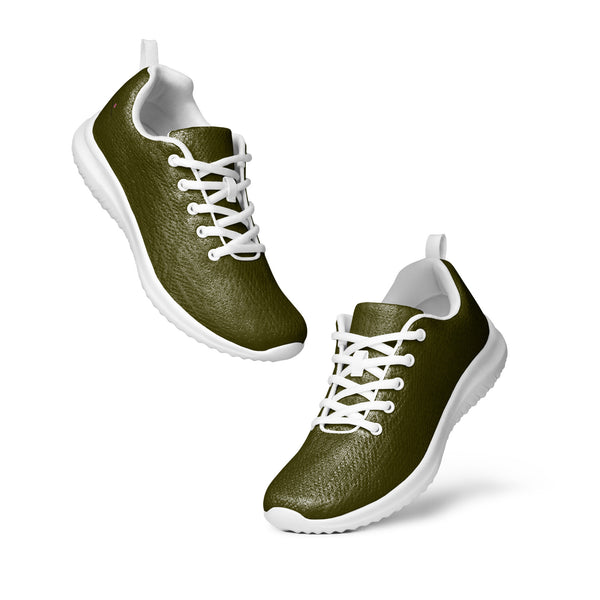 Pine Green Men’s Athletic Shoes, Solid Green Color Men's Sneakers, Solid Color Modern Breathable Lightweight Best Premium Designer Men’s Lace-up Low Top Sneakers, Modern Essential Classic Every Day Best Quality Fashionable Running Casual Breathable Comfortable Running Shoes With White Laces and Padded Tongues and Thick Outsoles (US Size: 5-13)