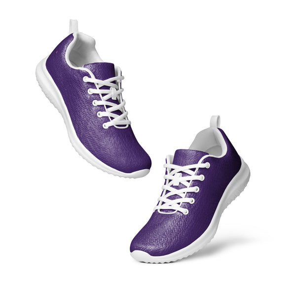 Dark Purple Men’s Athletic Shoes, Solid Purple Color Men's Sneakers, Solid Color Modern Breathable Lightweight Best Premium Designer Men’s Lace-up Low Top Sneakers, Modern Essential Classic Every Day Best Quality Fashionable Running Casual Breathable Comfortable Running Shoes With White Laces and Padded Tongues and Thick Outsoles (US Size: 5-13)