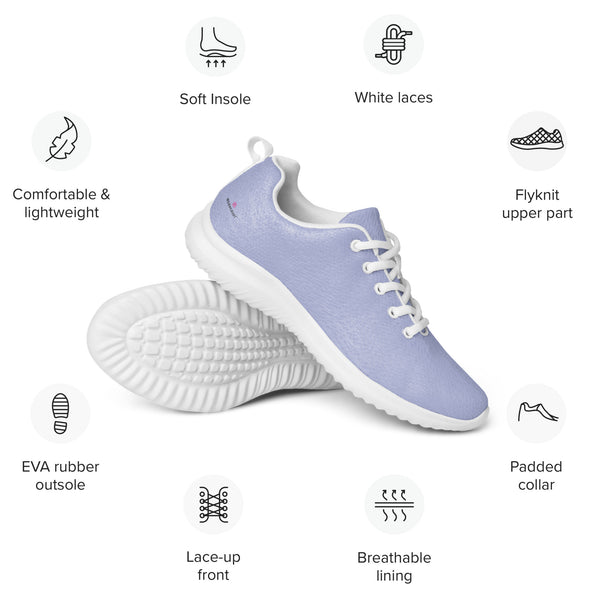 Pastel Purple Men’s Athletic Shoes, Solid Purple&nbsp;Color Men's Sneakers, Solid Color Modern Breathable Lightweight Best Premium Designer Men’s Lace-up Low Top Sneakers, Modern Essential Classic Every Day Best Quality Fashionable Running Casual Breathable Comfortable Running Shoes With White Laces and Padded Tongues and Thick Outsoles (US Size: 5-13)