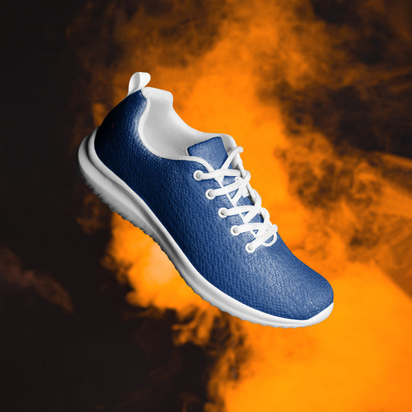 Bright Blue Men's Kicks, Blue Solid Color Men's Sneakers, Solid Color Modern Breathable Lightweight Best Premium Designer Men’s Lace-up Low Top Sneakers, Modern Essential Classic Every Day Best Quality Fashionable Running Casual Breathable Comfortable Running Shoes With White Laces and Padded Tongues and Thick Outsoles (US Size: 5-13)