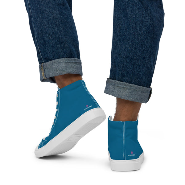 Teal Blue Men's High Tops, Solid Color Men's Sneakers, Best Men’s high top canvas shoes