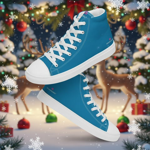 Teal Blue Men's High Tops, Solid Teal Blue Color Best Men’s High Top Designer Canvas Casual Shoes For Men (US Size: 5-13)