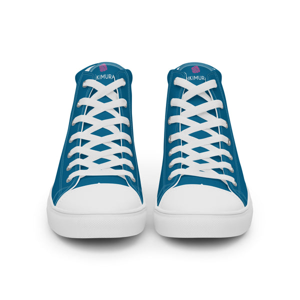 Teal Blue Men's High Tops, Solid Color Men's Sneakers, Best Men’s high top canvas shoes