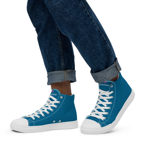 Teal Blue Men's High Tops, Solid Color Men's Sneakers, Best Men’s high top canvas shoes