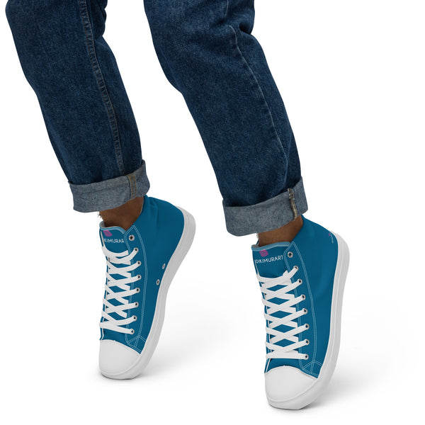 Teal Blue Men's High Tops, Solid Color Men's Sneakers, Best Men’s high top canvas shoes