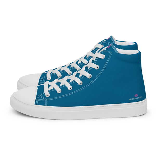 Teal Blue Men's High Tops, Solid Color Men's Sneakers, Best Men’s high top canvas shoes