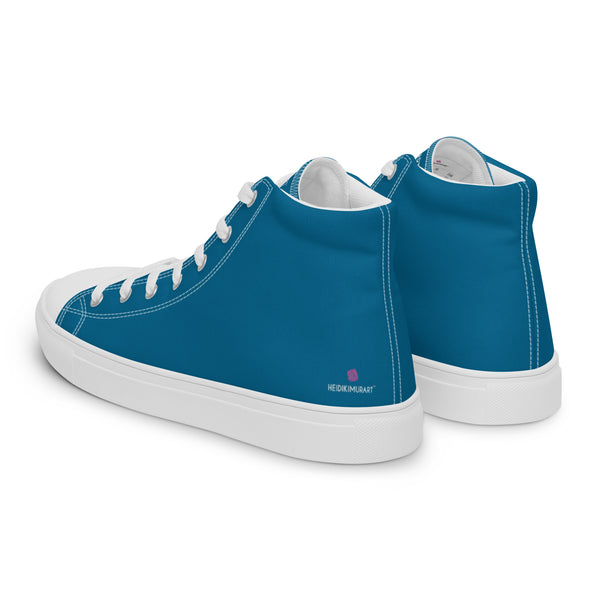 Teal Blue Men's High Tops, Solid Color Men's Sneakers, Best Men’s high top canvas shoes